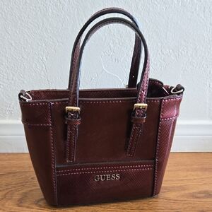Guess Burgundy Leather Mini Tote Bag